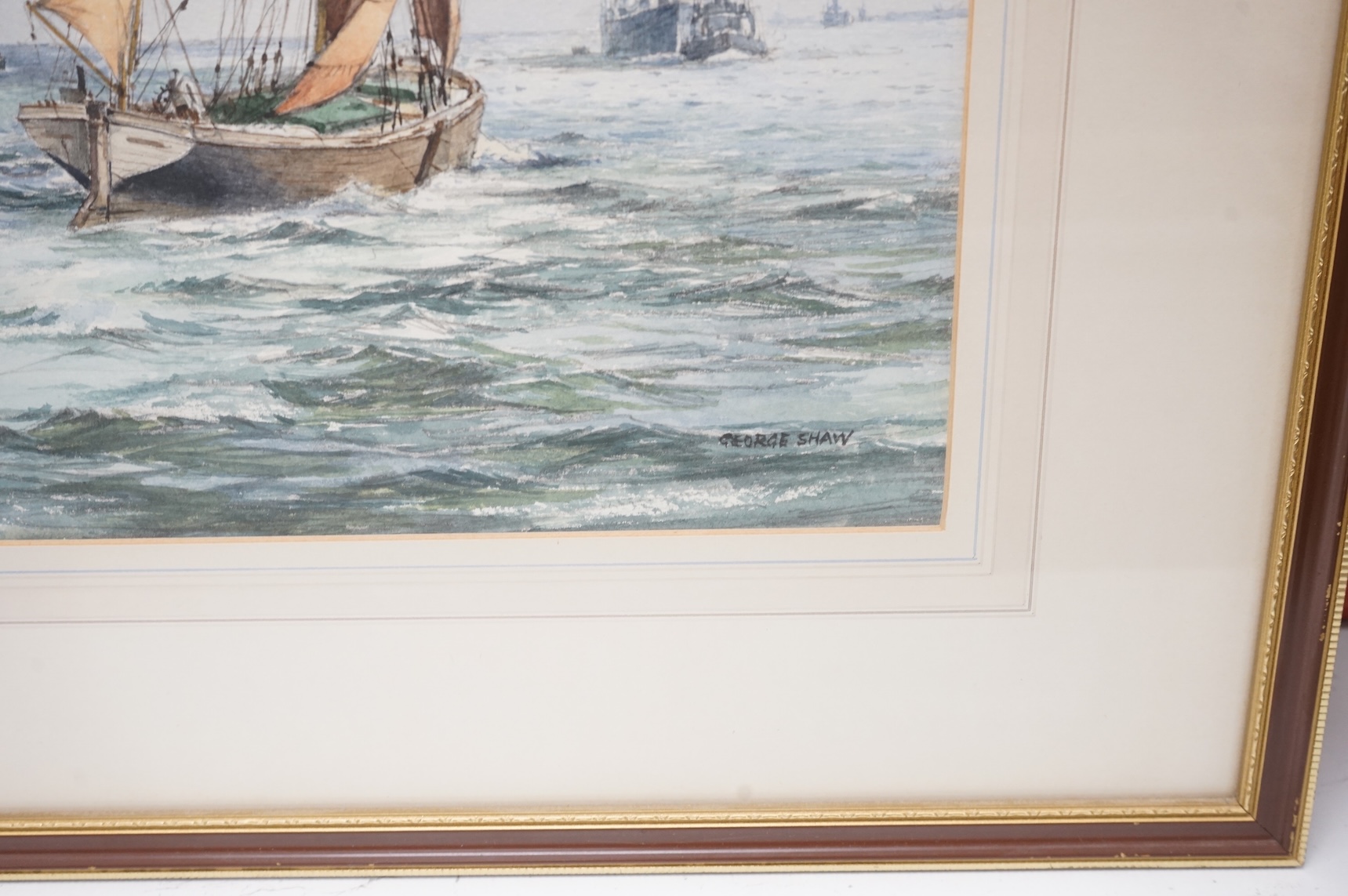 George Shaw (1929-1989), watercolour, ‘Outward Bound, Gravesend’, signed, details verso, 37 x 26cm